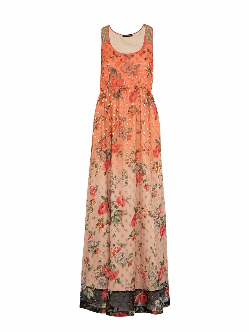 Floral Peach and Pink Maxi Dress with Embellished Straps